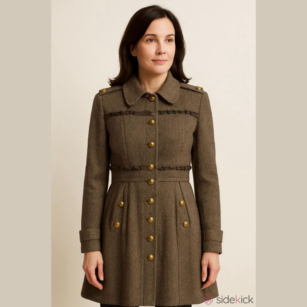 Women's Apple Bottoms Brown & Gold Herringbone Military Style Coat size M